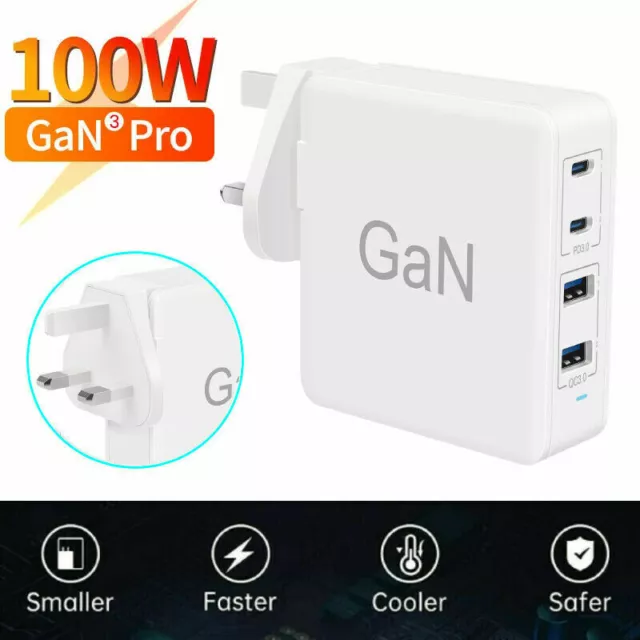 GaN3 Pro 100W Type-C USB 4 Ports Fast Wall Charger Power Adapter USBA+C Station