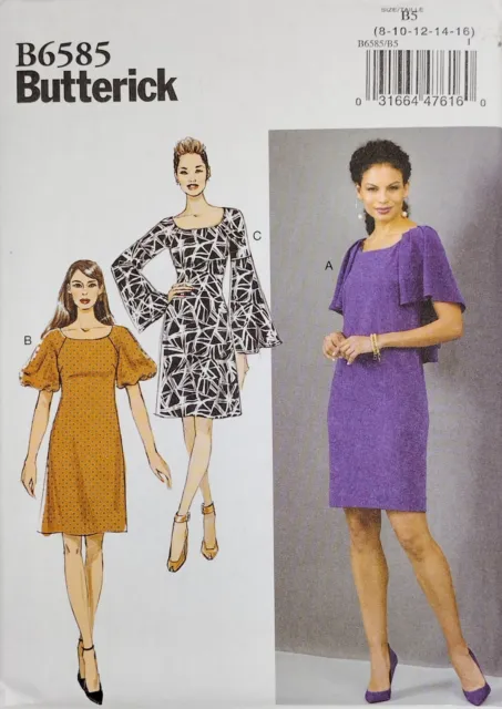 Butterick Pattern B6585 Sz 8-16 Misses Dress Sleeve Variations Pockets Uncut NEW