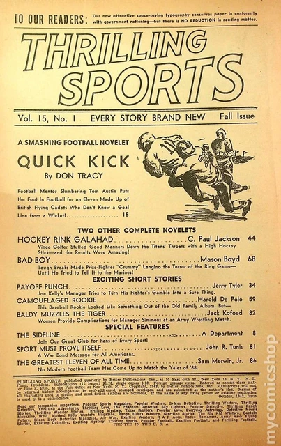 Thrilling Sports Pulp Sep 1943 Vol. 15 #1 GD/VG 3.0 3