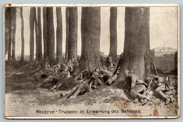 WW1  German Reserve Troops  Waiting for Orders  Soldiers Postcard