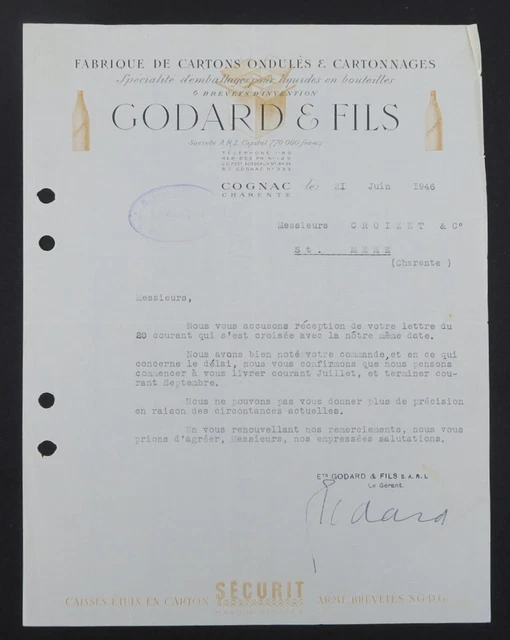 FACTURE 1918 Adrien Cunin A Paris - M. Foucauld A Cognac EUR 10,00