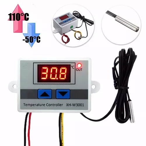 Digital 220V LED W3001 Temperature Controller Thermostat Switch Probe Cable TU