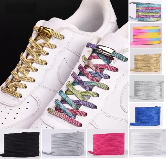 Elastic No Tie Shoe Lace Magnetic Lock System Rainbow Flat Shoelaces Kids Adult