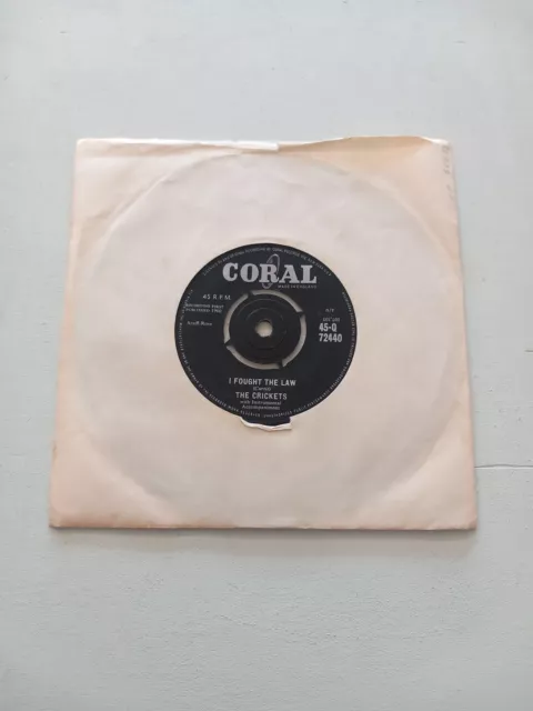 The Crickets I Fought The Law 7 Inch Vinyl Record UK 1960 Coral 45-Q 72440