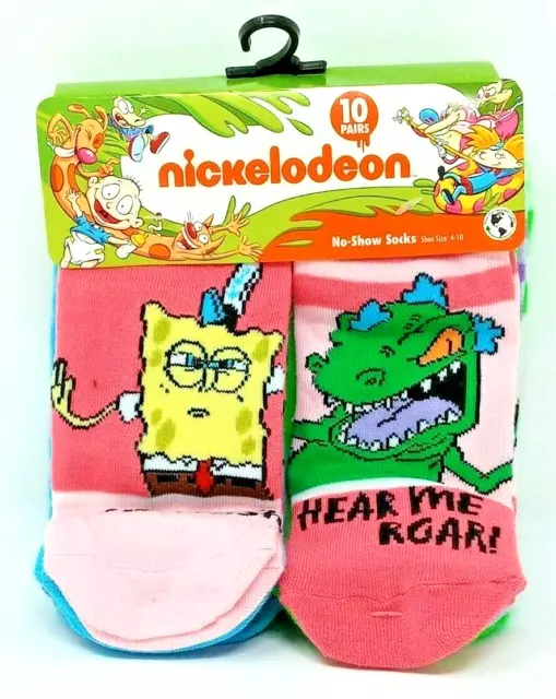 Nickelodeon 10 Pairs No-Show Socks * Rugrats * CatDog * Hey Arnold * Spongebob