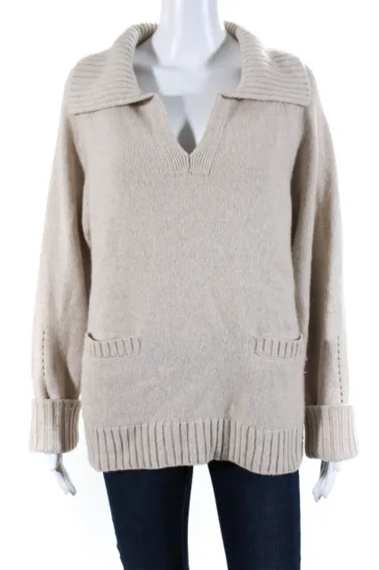 Unsubscribed Womens Knit High Neck Long Sleeve Pullover Sweater Top Beige Size M