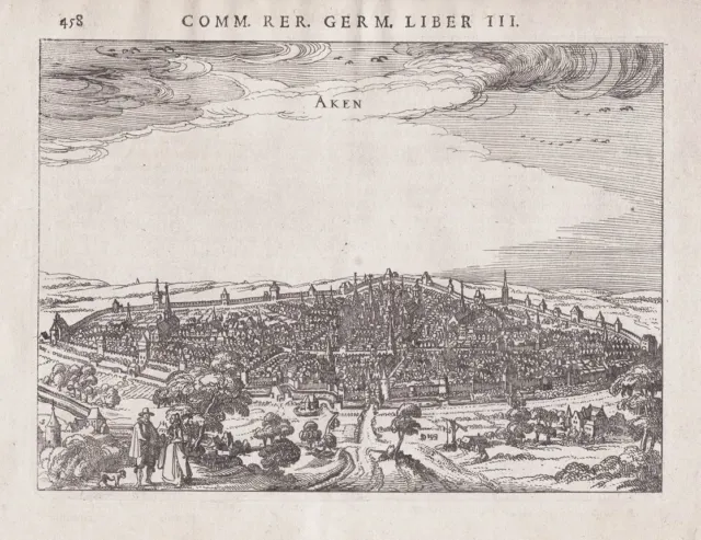 Aachen Renania Vista General Grabado Bertius 1616