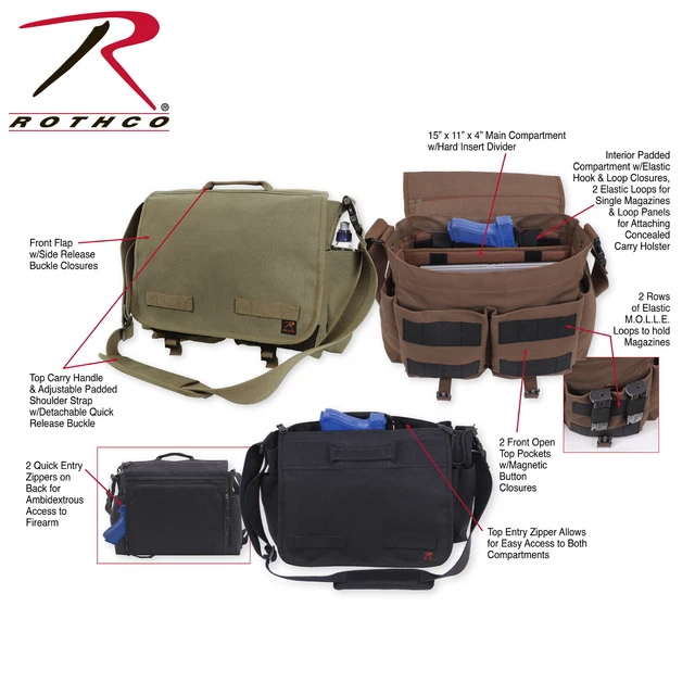 Concealed Carry Messenger Bag Black and Earth Brown 15" x 11" x 6"