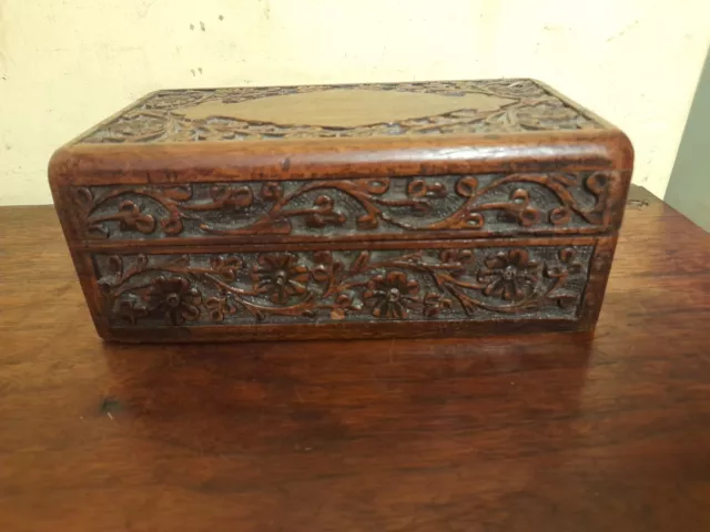 20th century vintage carved wooden indian box and cover