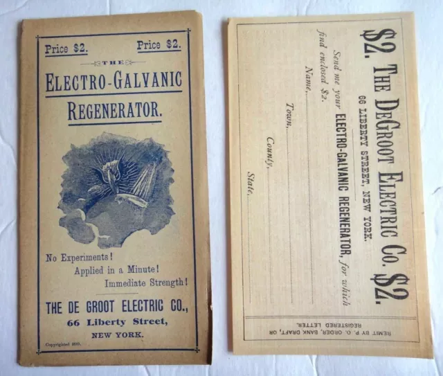 1890 antique DeGROOT ELECTRO-GALVANIC REGENERATOR 8pg PAMPHLET quack medicine