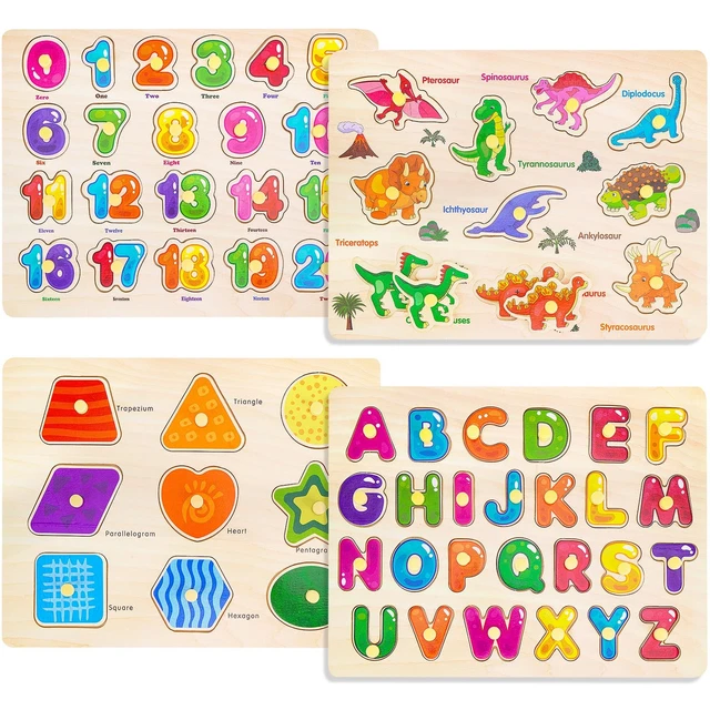 MONTESSORI WOODEN PEG Puzzles for Toddlers 3 4 5 Year Old, 4 Pcs Kids £ ...