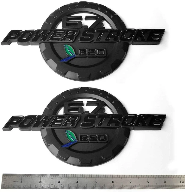 2x 6.7L Powerstroke Turbo Diesel Door Emblems 3D Logo Car Badge Matte Black
