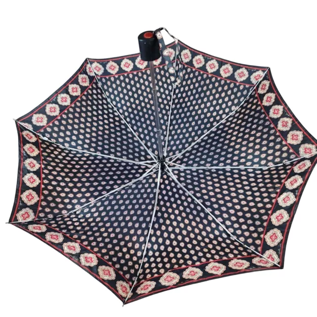 Vera Bradley Umbrella Compact Mini Travel Black Pink Red Paisley Raindrop Print
