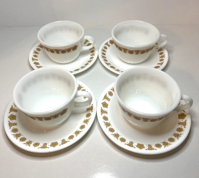 Vintage Pyrex And Corelle Butterfly Gold Tea Cups and Saucers Set of 4 Coffee Vintage Pyrex And Corelle Butterfly Gold Tea Cups and Saucers Set of 4 Coffee