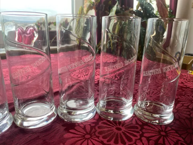 Party Glasses Vintage Martini Rosso Extra Dry Tall Spiral Etched Mint Condition 2