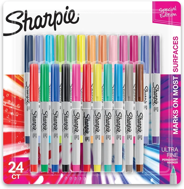 Color Burst Permanent Markers, Ultra Fine Point, Assorted Colors, 24 Count