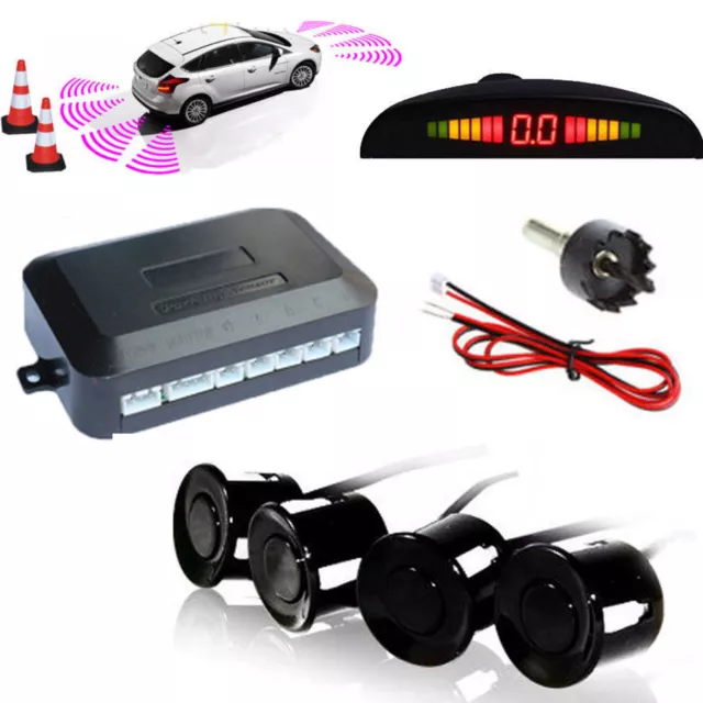 Car Vehicle Parking Rear Reverse 4 Sensors Buzzer Radar LED Display Audio Alarm