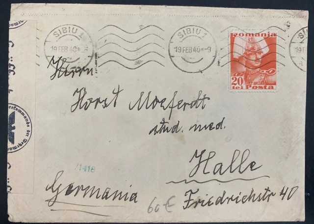 1940 Sibiu Romania Censored Cover To Halle Germany