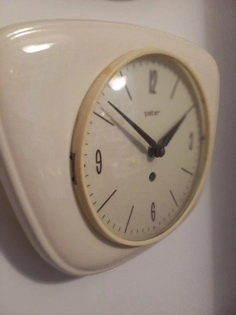 Peter Orologio Muro Porcellana Anni '50 Carica A Mano Funzionante Chiavetta...