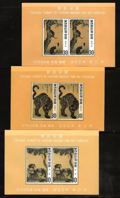 Korea-Wildlife Paintings #718a-20a MNH 3 Perferated Souvenir Sheets M633