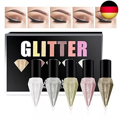 Erinde Glitter Eyeliner, Liquid Glitzer Eyeliner Set, Silber Gold Metallic