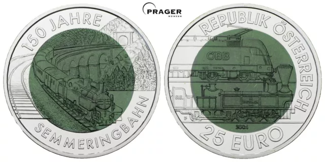 PRAGER: Österreich, 25 Euro 2004, 150 Jahre Semmeringbahn, Silber-Niob [P56] #k
