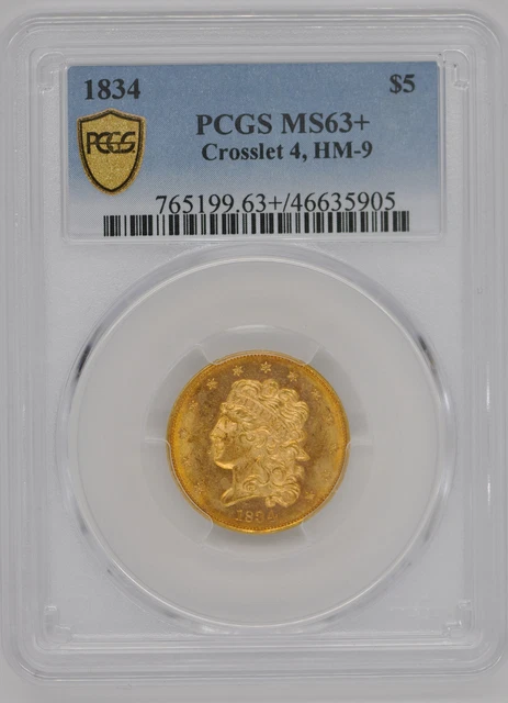 1834 Classic Head $5 Pcgs Ms 63+