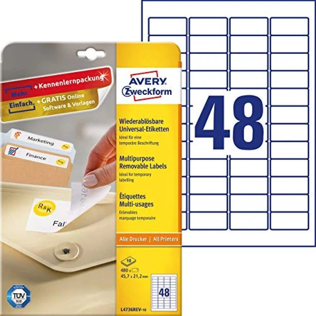 Avery Zweckform – Etichette universali per tutte le stampanti formato A4, 45,7
