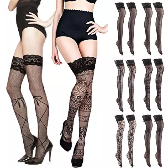 Women Over Knee Lace Top Thigh High Stockings Sexy Lingerie Hollow Out Fishnet