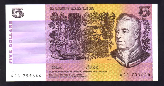 Australia R-213L.. (1991) 5 Dollars. Fraser/Cole. Last Prefix QPG.. UNC
