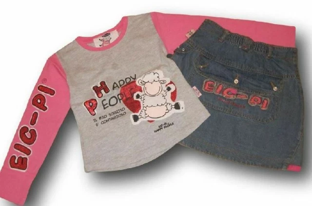 Lotto maglia cotone + gonna denim jeans Chicco Happy People bimba bambina 4 anni