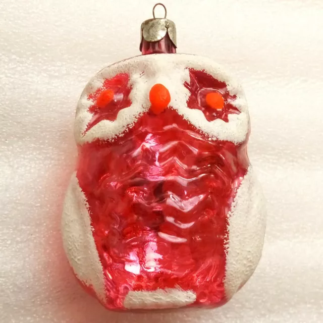 Vintage Russian USSR Glass Christmas Ornament Fir-Tree Xmas Decoration Big Owl