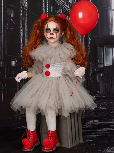 Costume cosplay per bambini Halloween Pennywise clown abito testa set fiori