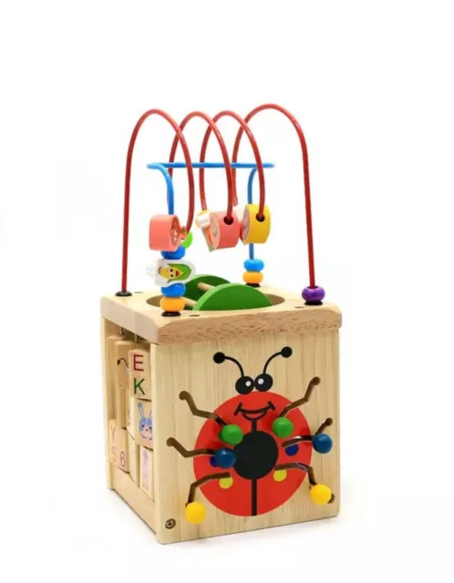 Baby Wooden logic cube 6 in 1, Bead maze, Abacus, Alphabet, Clock