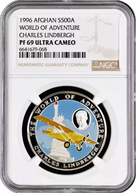 Afghanistan 500 afghanis 1996, NGC PF69 UC, "Charles Lindbergh" Top Pop 2/0