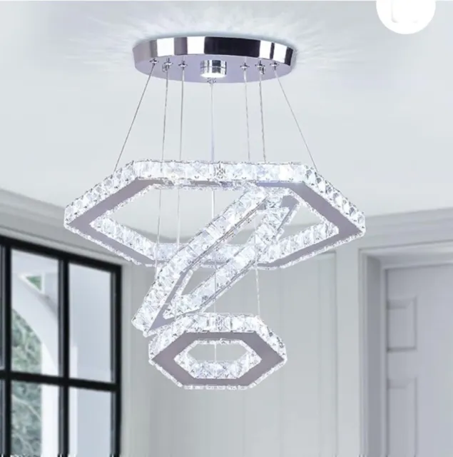 Modern Crystal Chandelier 3 Rings HEXAGON LED Pendant Lights Living Room Light
