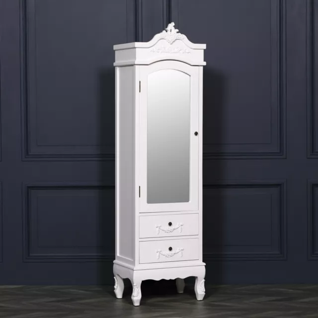 French White Chateau Single Armoire Mirror Door Shabby Chic Wardrobe With Drawer
