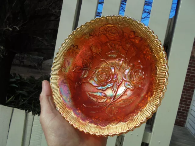 CARNIVAL GLASS BOWL IMPERIAL LUSTRE ROSE PATTERN c1925