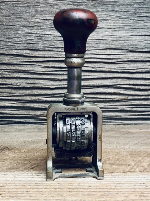 Antique 1903 Numbering Machine Stamper - 4 Wheel - Steampunk Office Equipment