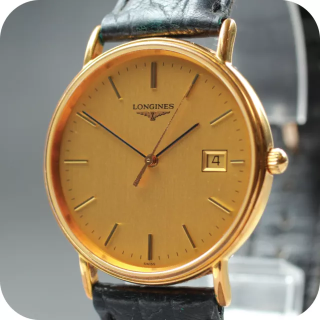 [N MINT] LONGINES Grand Classic L4.636.2 Gold Dial Date Quartz Men's Watch JAPAN