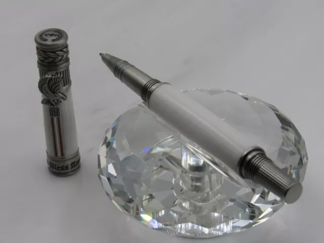 American Patriot White Acrylic Roller Ball Pen/Antique Pewter Finish 2