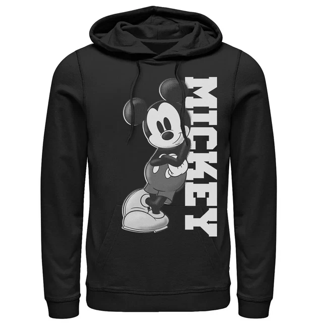 NWT_Men's Disney Mickey Mouse Leaning on Name Hoodie, Black, Size 2XL