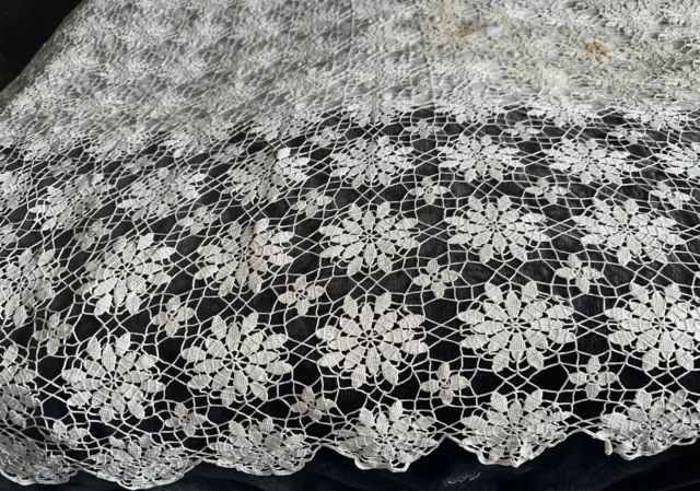 Vintage Large Hand Crochet Rectangle  Cotton Lace Tablecloth 82”x66” Nice!