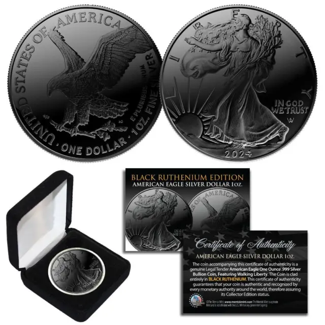 2024 BLACK RUTHENIUM 1 Troy Oz 999 Silver American Eagle Coin - TYPE 2