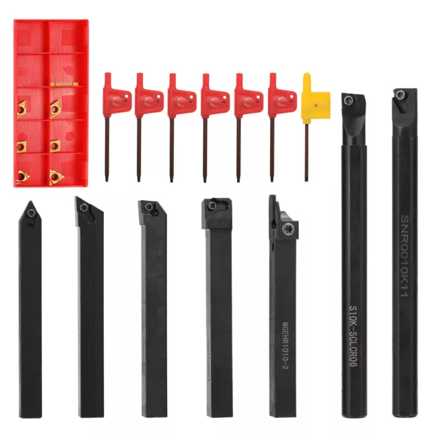 21Pcs 10mm Shank Lathe Turning Tool Holder Boring Bar with Carbide Inserts I8N8