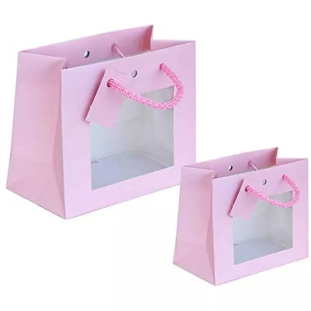 10X FLORIO Busta Shopper regalo plastificata ROSA con finestra 24x19 cm 17DS