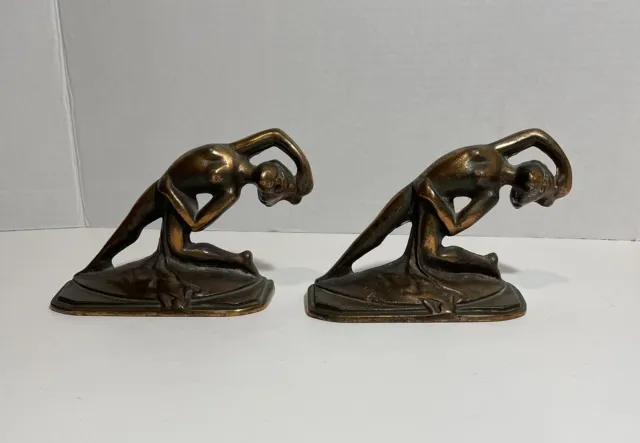 Pair Of Vintage Cast Iron Classic Art Deco Art Nouveau Nude Lady Dancer Bookends