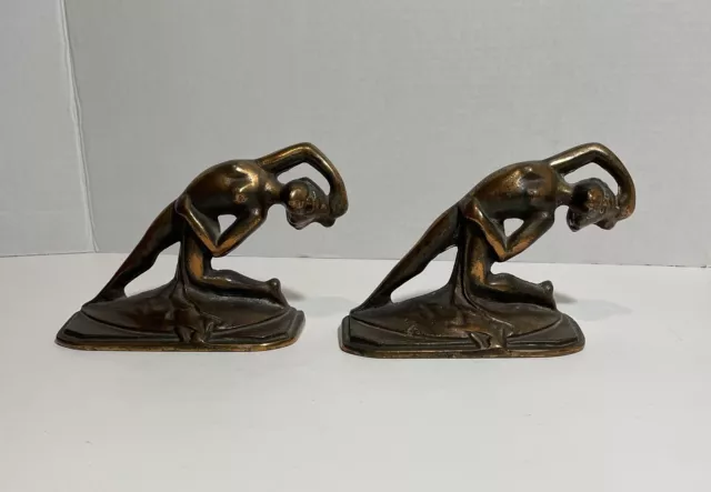 Pair Of Vintage Cast Iron Classic Art Deco Art Nouveau Nude Lady Dancer Bookends