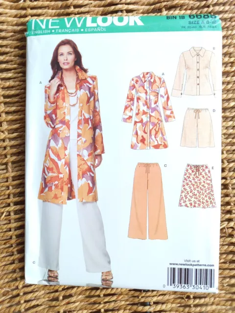 New Look Sewing pattern 6685 Shirt Long Jacket Wide Trousers Shorts Skirt 8-18