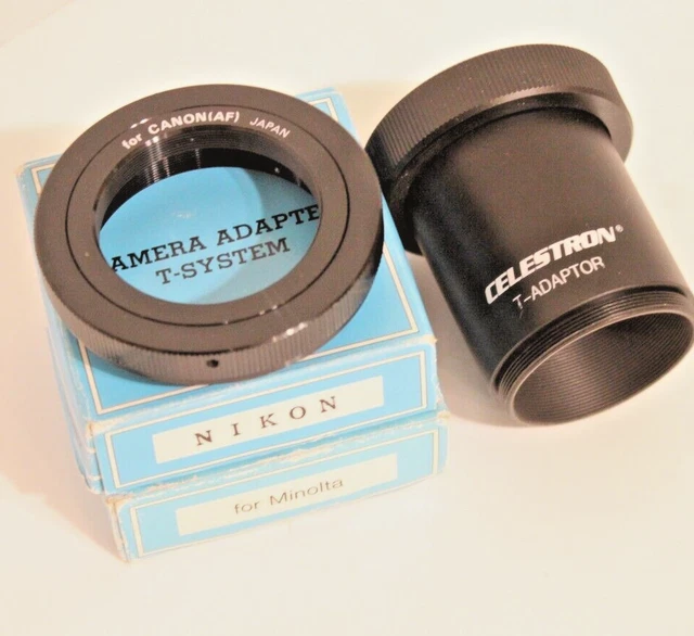 Adaptador Celestron T 93633 con (3) soportes de cámara opcionales Canon, Minolta, Nikon